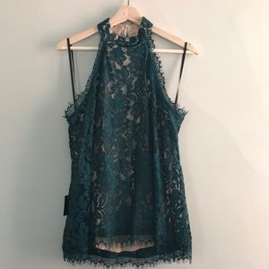 Bebe - Green Lace Mock Neck - NWT